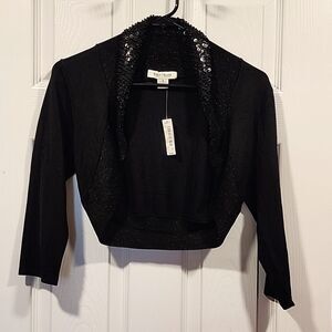 White House Black Market Sparkly Black Small Crop Cardigan NWT